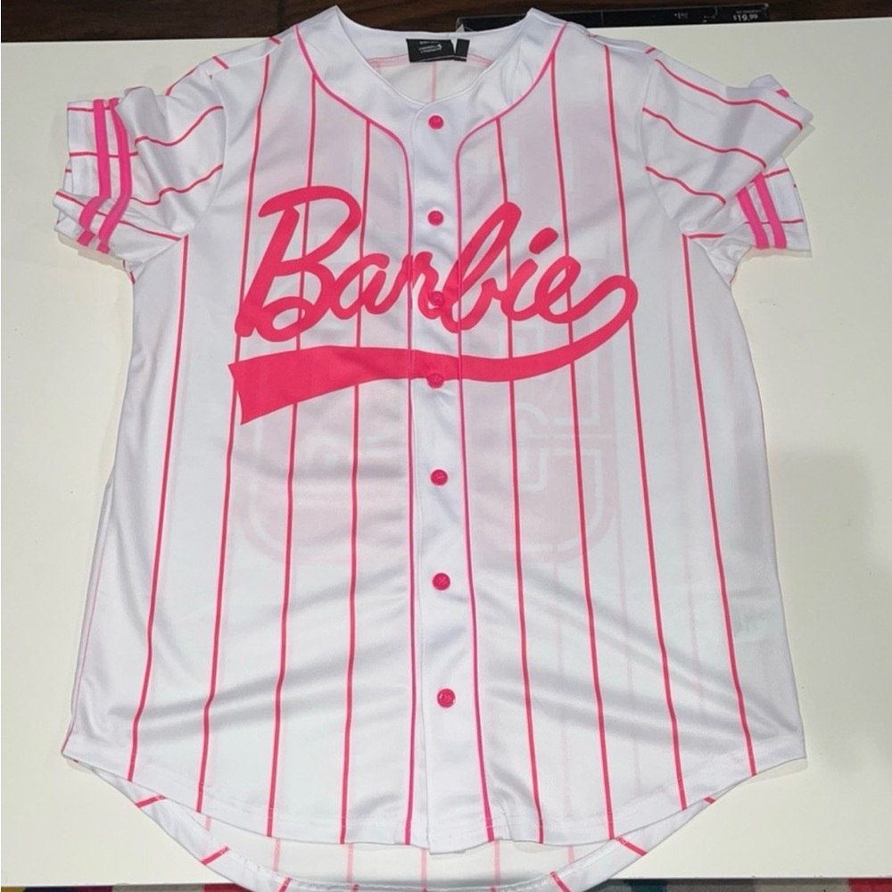 Pink and White Striped Barbie Baseball Jersey